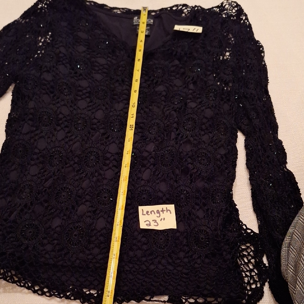 Collection B Black Crochet Lace Long Sleeve Top with Scoop Neck - Picture 7 of 9